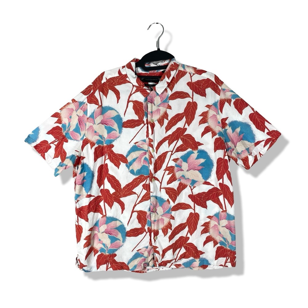 AllSaints Button Up Hawaiian Shirt Men Medium Floral Tropical Summer Relaxed Fit
